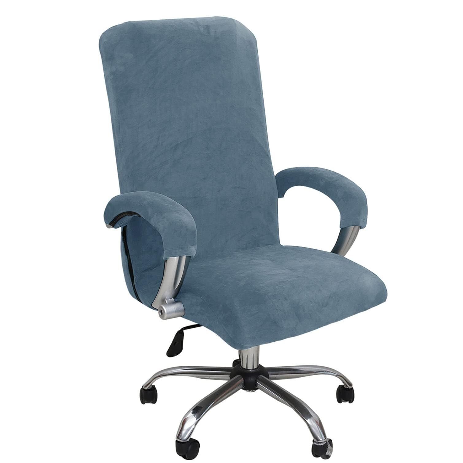 NMVAWIPT Velvet Office Chair Cover With Armrest Covers, Stretch High Back Boss-Chair Slipcover, Zipper Design(2#,Middle)