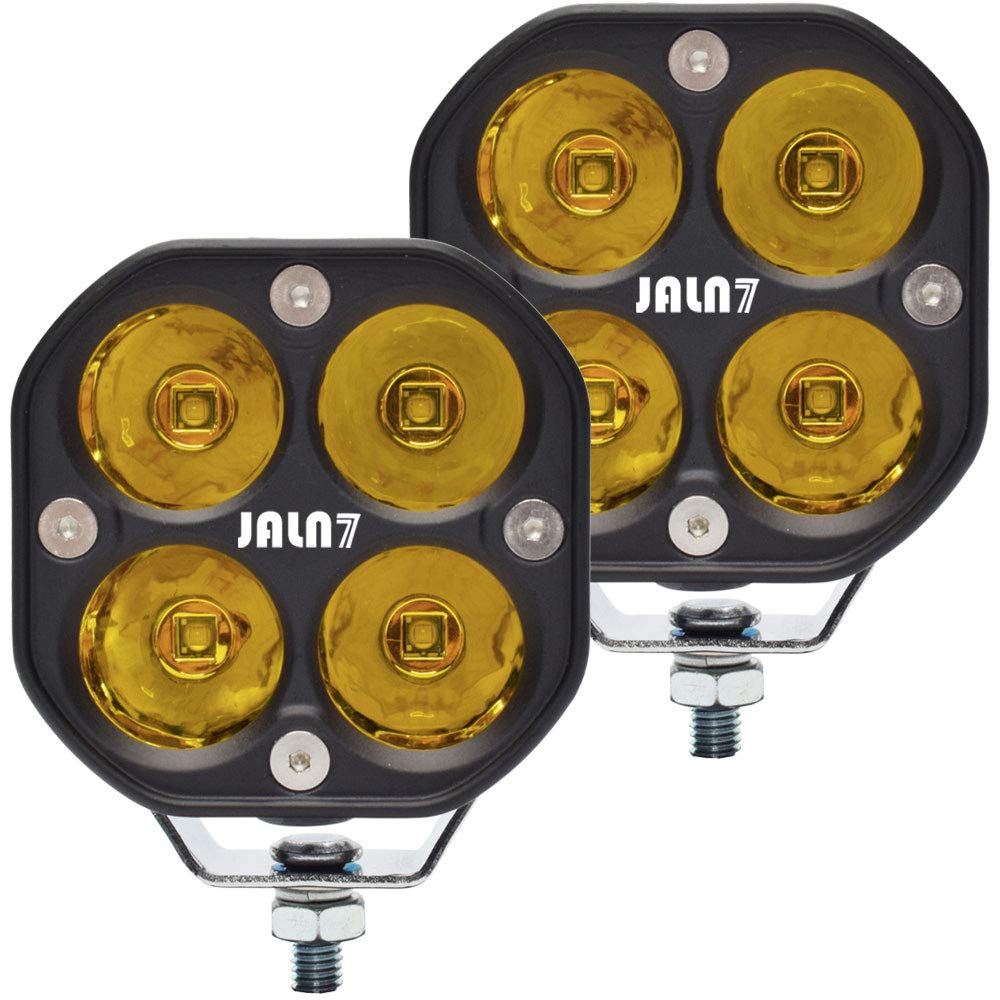 2Pcs LED Faro Delantero de Moto 40W Luz Antiniebla Foco de Trabajo Spotlight 12V 24V 4500lm Impermeable 4led Cuadrado Luz Amarilla para Tractor Coche Barco Camión SUV (Luz Amarilla)