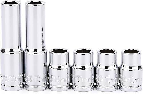 CASOMAN Juego de llaves de impacto de 6 piezas, 38 pulgadas, profundo y poco profundo, 0.394 in, métrico, diseño de 6 puntos y 12 puntos, acabado
