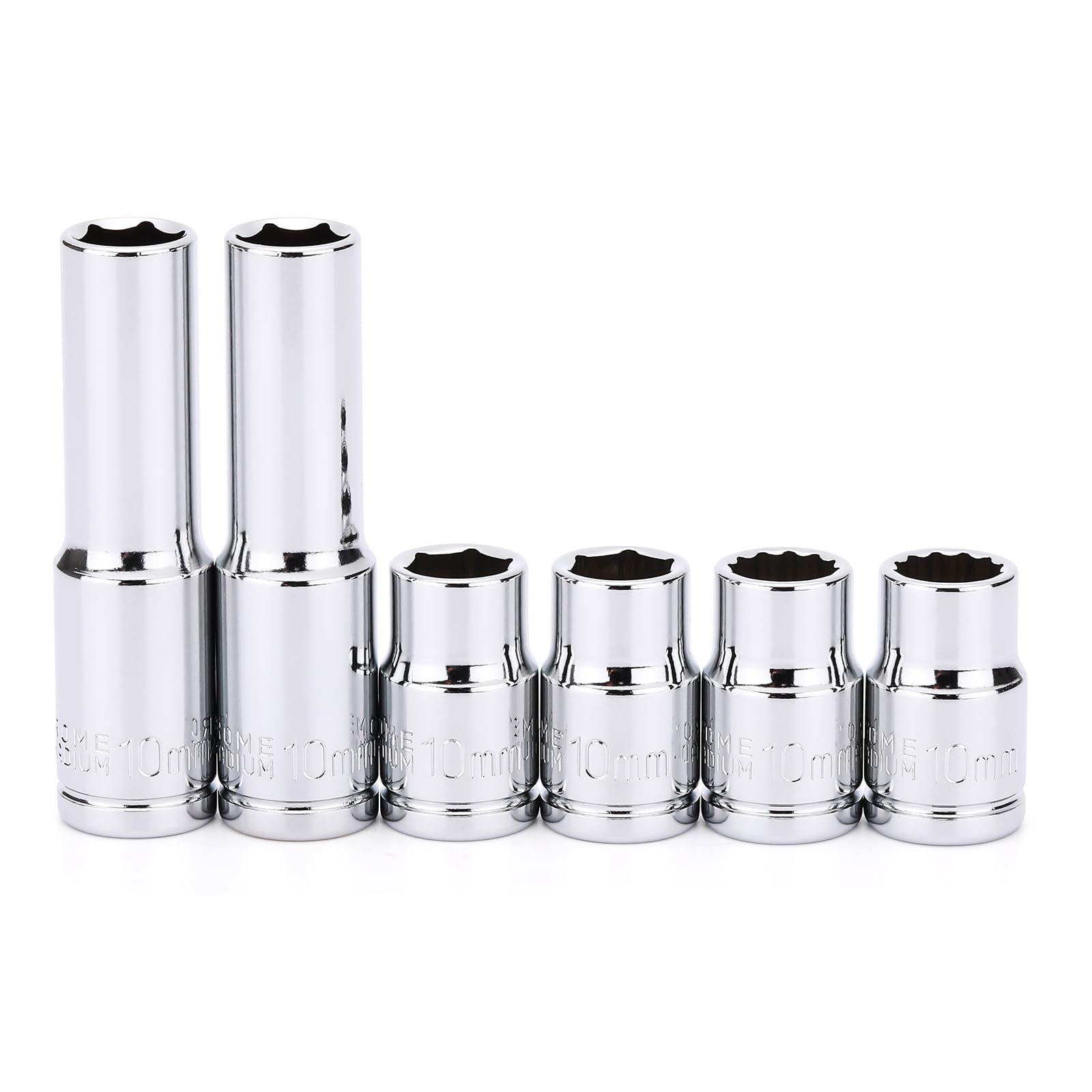 MIXPOWER 6PCS 3/8"Drive 10mm Deep&Shallow Socket, CR-V, Metric, Mirror Finish, 6 Point & 12 Point