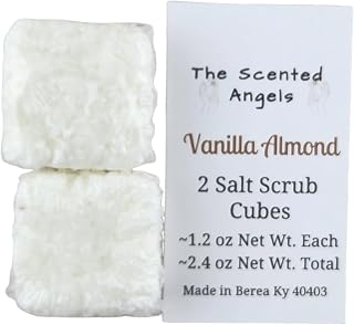 TSA Handmade Body Wash Exfoliating Salt Scrub Cubes, Vanilla Almond Fragrance, Spa, Skin Care, Moisturizer, Sensitive Dry Skin, Women, Teens, Men, Gift for Her, 2 cubes