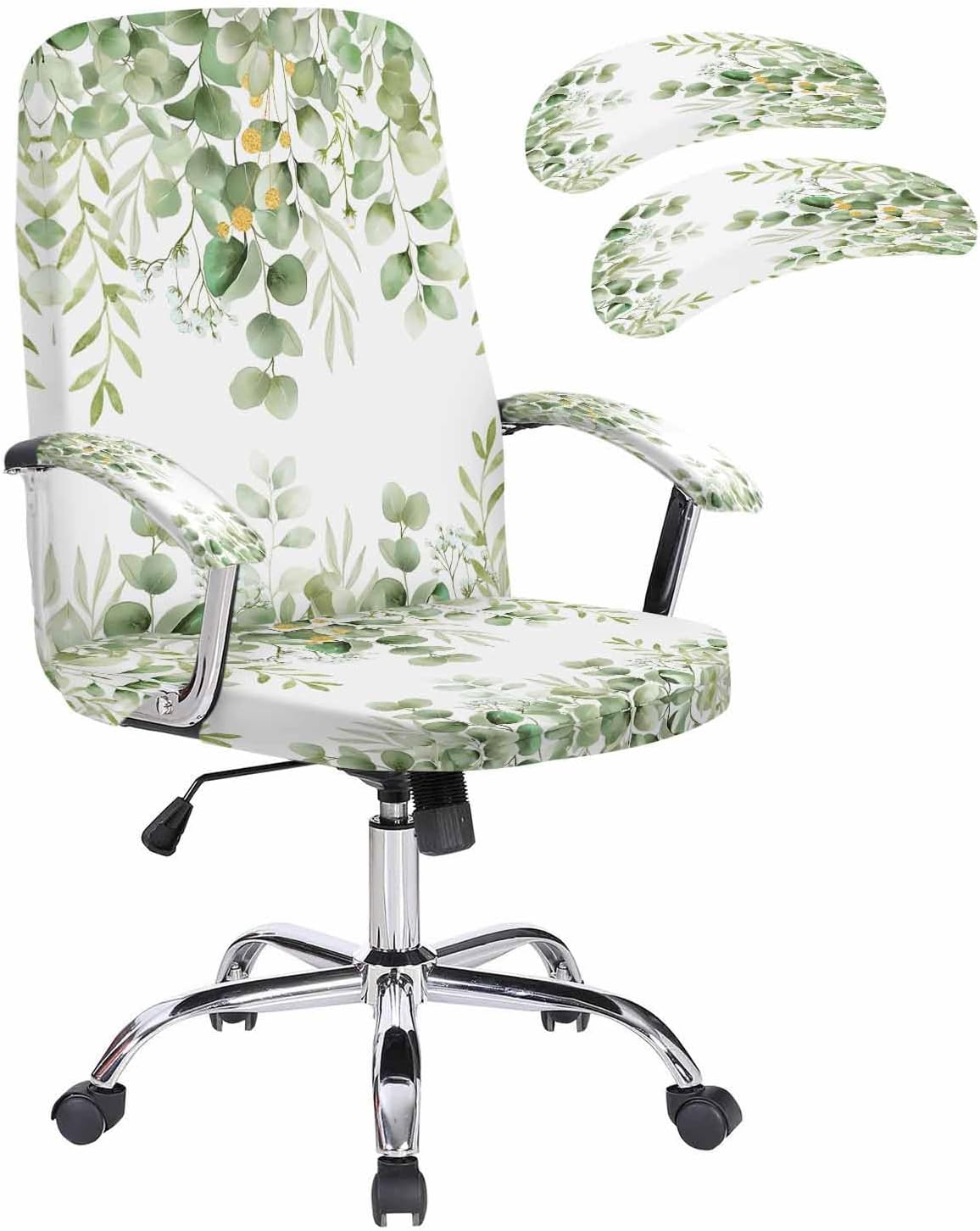 Red Eucalyptus Leaves Office Chair Covers with Armrest Covers, Rotating Chair Cover, Spring Summer Botanical Armchair Slipcovers Decorative Backrest and Seat Protectors, Large