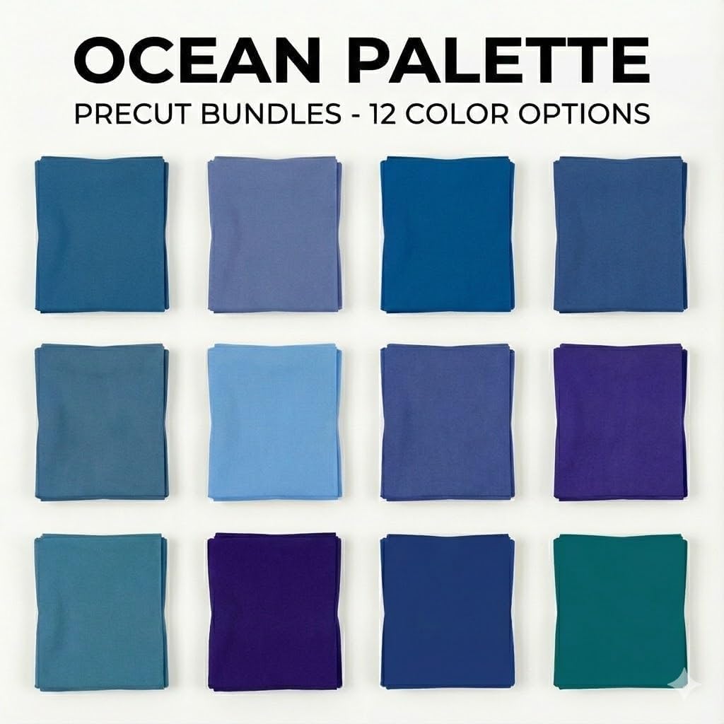 42-Piece 10" Fabric Squares - Premium Cotton Quilting Precuts (Ocean Palette)