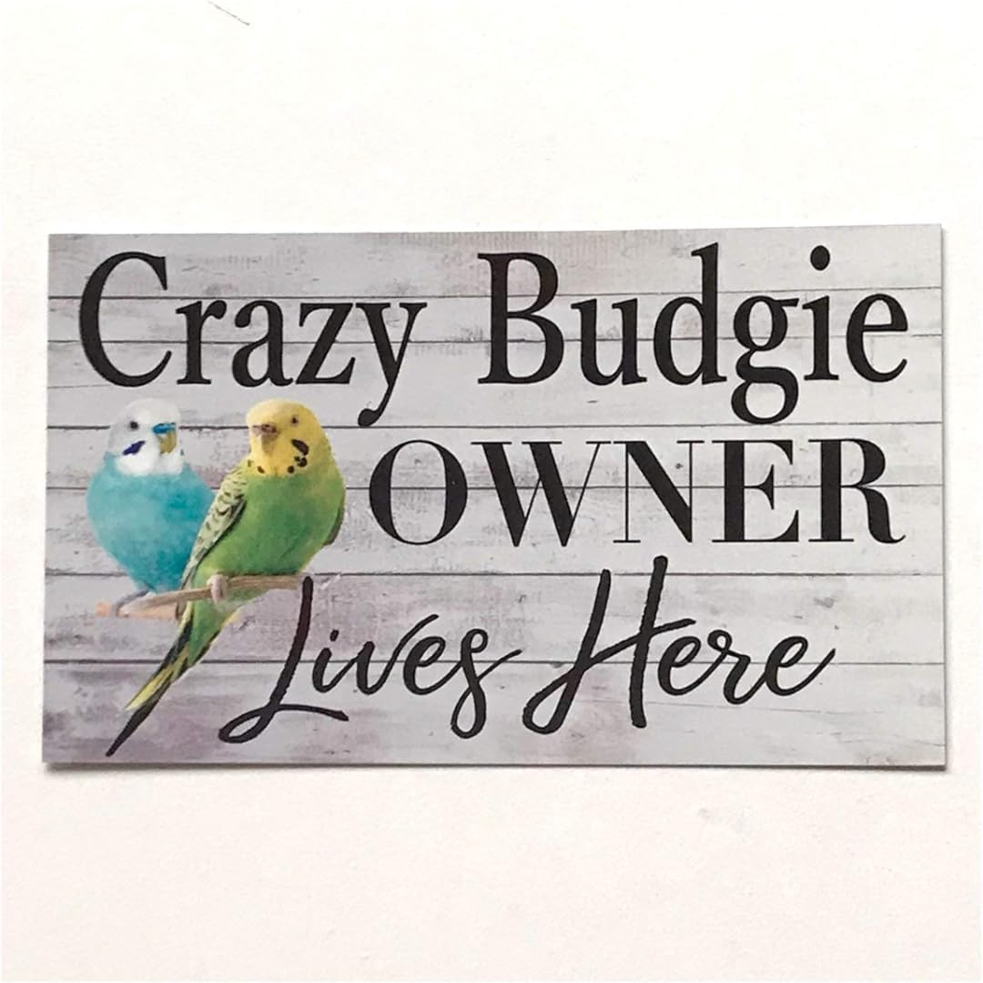 Bioprocess Crazy Budgie Owner Lives Here Sign Wall Plaque Or Hanging Bird Pet Birds Cage Metal Tin Sign 8X12 inch
