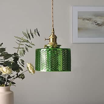 KRIPINC Green Glass Pendant Light, Green Light Shades Ceiling, Glass ...
