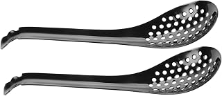 TOPPERFUN 2 Coladores Portátiles Para Servir Y Remover Cucharas Ranuradas Pequeñas Para Cocina Cucharas Dentadas Para Sopa Cucharas Perforadas Vajilla De Acero Inoxidable Color Negro