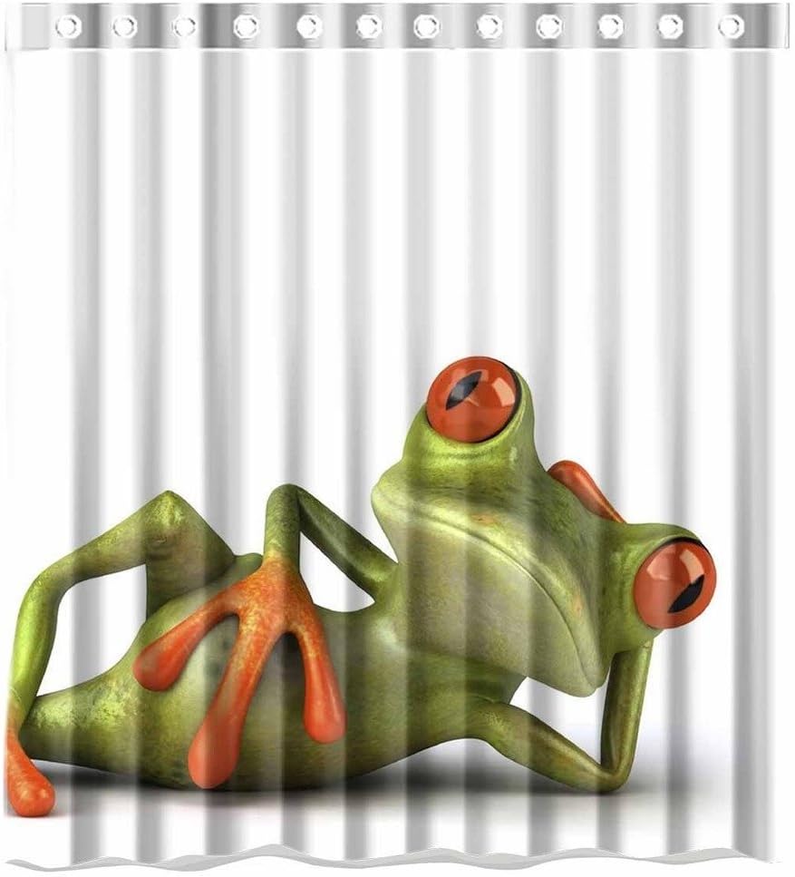 Custom Green Frog Pattern Waterproof Bathroom Shower Curtain 100% Polyester Fabric Shower Curtain Standard Size 66 x 72