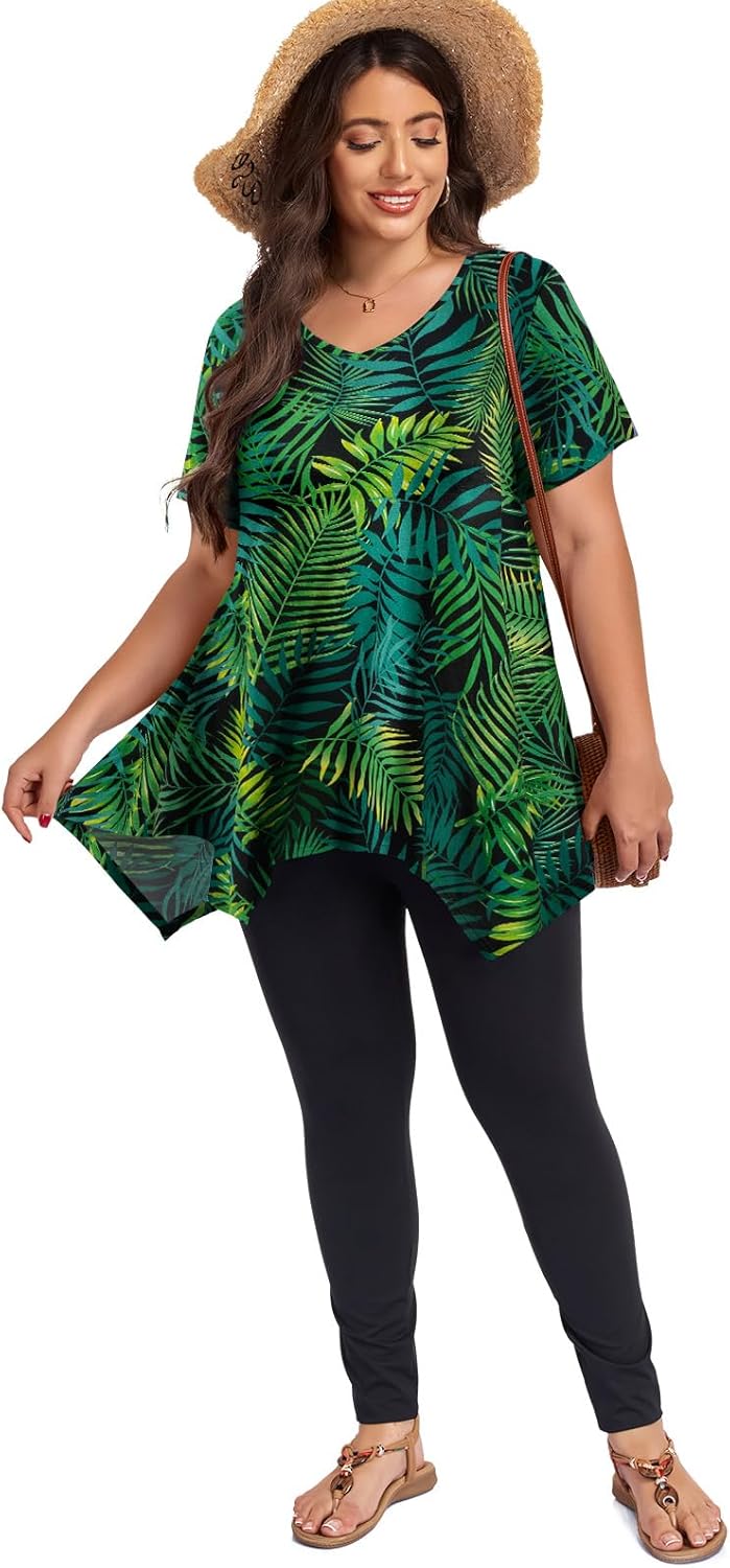 LARACE Plus Size Tops for Womens Summer Clothes Short Sleeve Shirts Casual V Neck Tunic Asymmetrical Blouses - Image 6