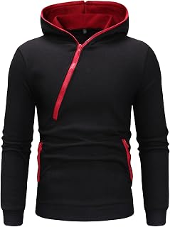 OULIWANGLUO Men's Casual Hooded Oblique Zipper Pullover Loose Fit Active Workout Sweatshirt Hoodies Zip Up Casual Oblique Zip