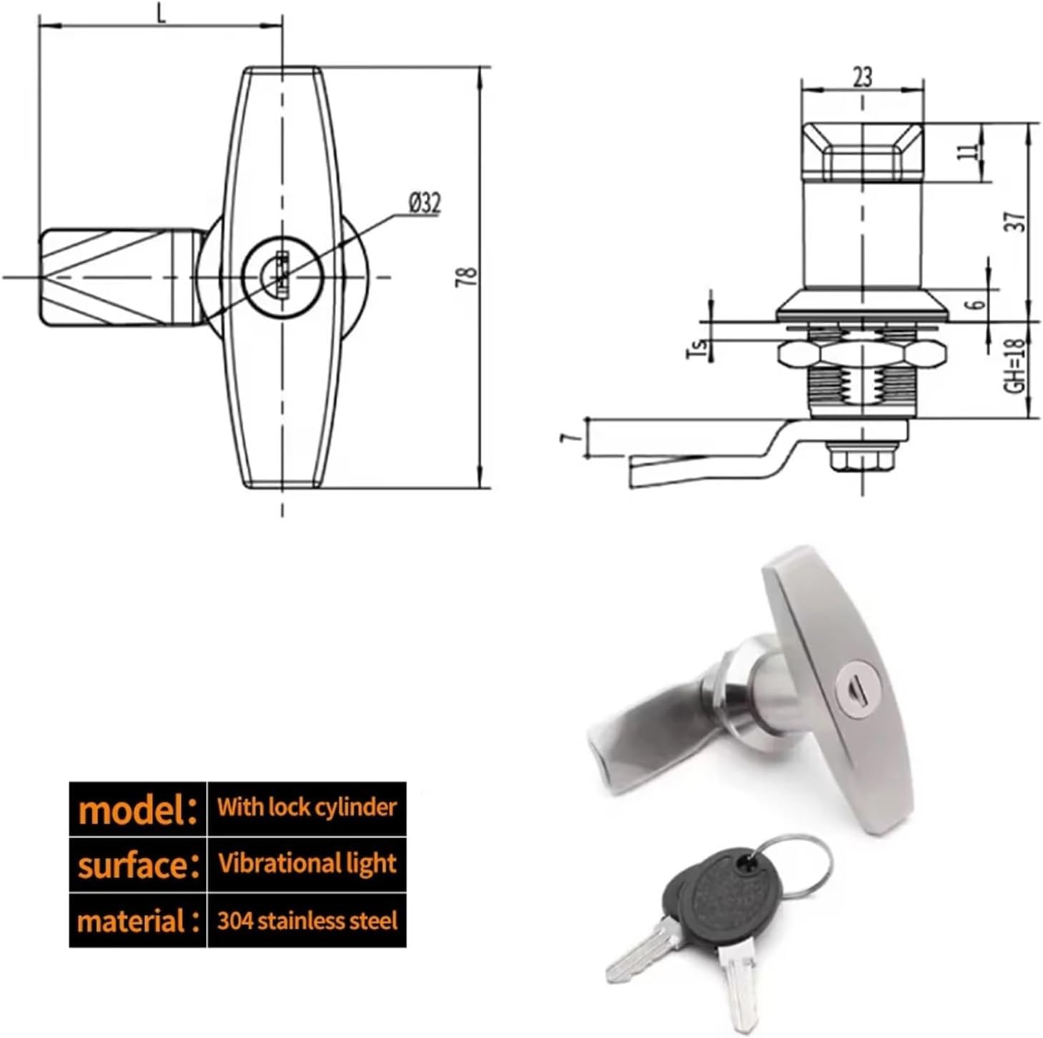 Door Lock MS101 T Type Rotary Tongle Lock 304 Stainless Steel Handle for Distribution Box Door Control Cabinet(No Lock Cylinder)
