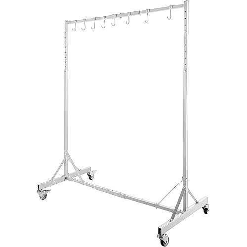 VEVOR Painting Rack 5ft-7ft Adjustable Height, Automotive Paint Stand 8 Hooks, Auto Body Stand for Hoods Doors, Painting Drying Rack w/ 4 Swiveling Wheels, Paint Rack Stand, Automotive Tools, White