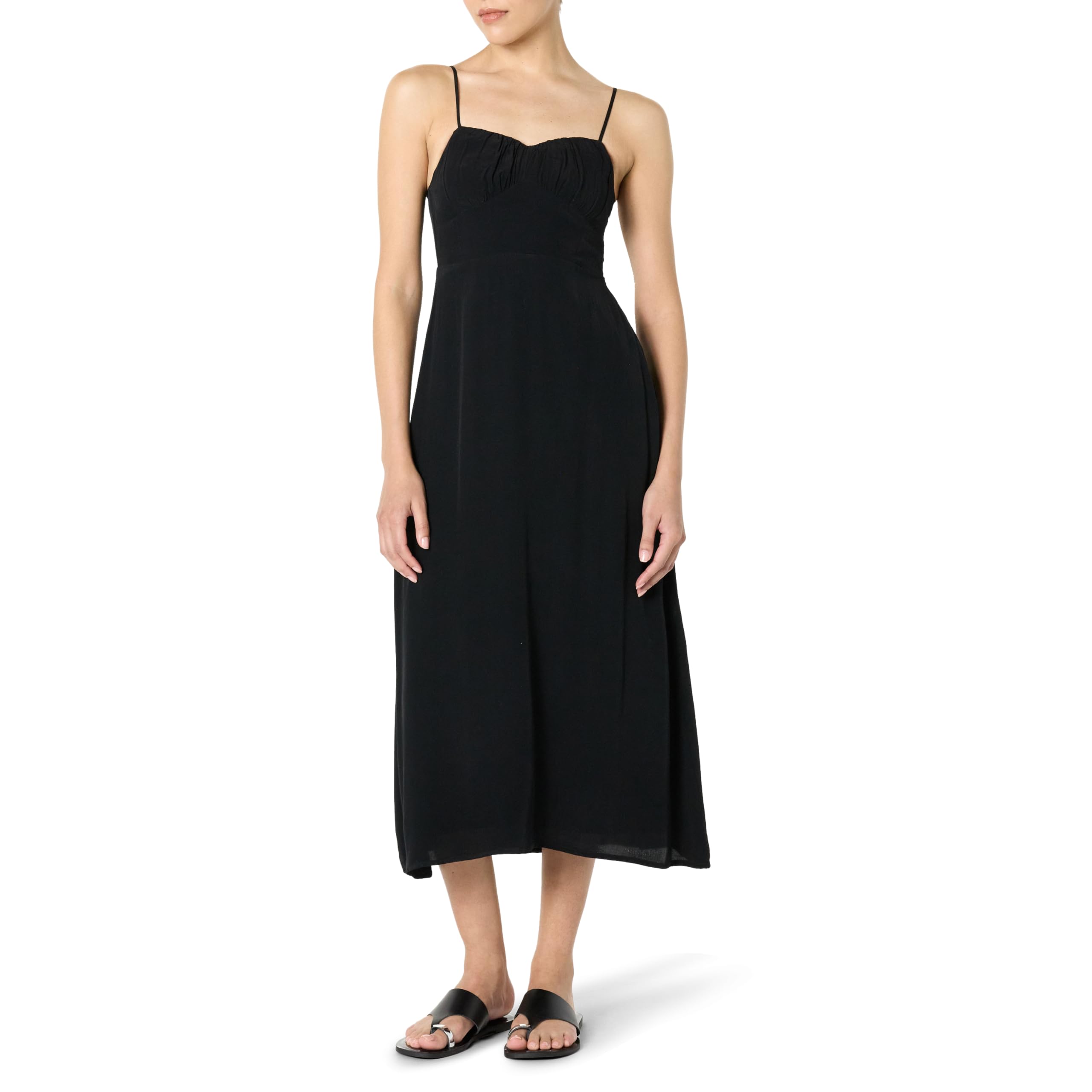 The Drop Linea Spaghetti Strap Maxi Dress with Front Slit, Black, XS
