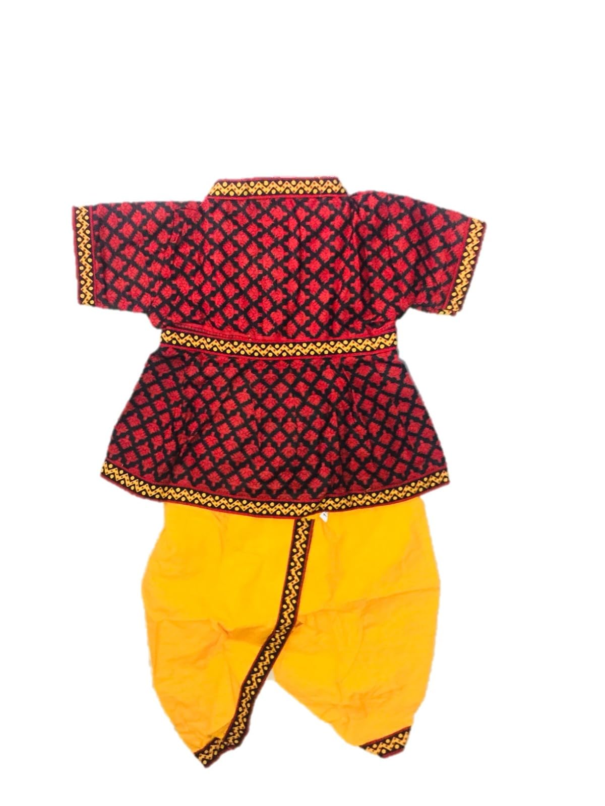 PK HUB Cotton Traditional Krishna Dress For Kids | Janmashtami Kanha Costume Infant Bal Gopal Outfit For Boys (1 Years - 2Years), Set Of 7 (Kurta, Dhoti, Bansuri, Mor Pankh, Mukut, Bandhni, Patka)