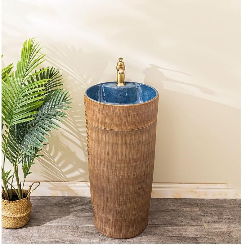 Bathroom Countertop Vessel Sink Ceramic Column Sink Wash Basin Home Bathroom Outdoor Garden Pedestal Sink Vanity