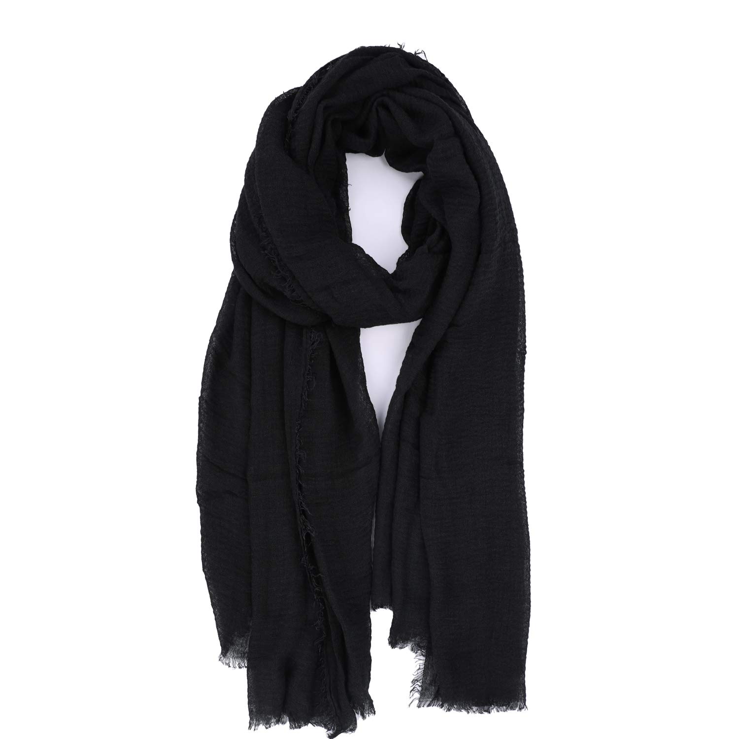 Women Warm Cotton Scarf Pashmina Shawl Wrap Long Soft Scarves Stole Lightweight Maxi Hijab Scarf Shawl Muslim Headscarf Arabia Scarfs Headpieces Crumpled with Tassel 37x70 inch