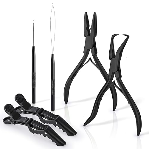 EHDIS Kit de herramientas de extensión de cabello de acero inoxidable, extensiones de cabello de micro eslabones, juego de alicates para cerrar y