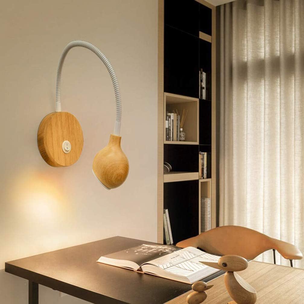 Luces De Lectura De Madera con Interruptor De Encendido Y Apagado, Lámpara De Pared Creativa Iluminación De Cabecera De 3w Luz De Cuello De Cisne Lámpara De Escritorio Flexible Lu, White
