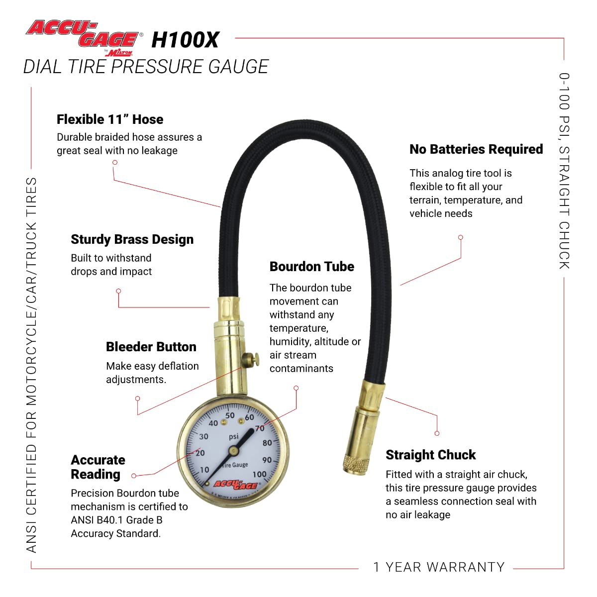 Accu-Gage H100X PSI - Medidor de neumáticos