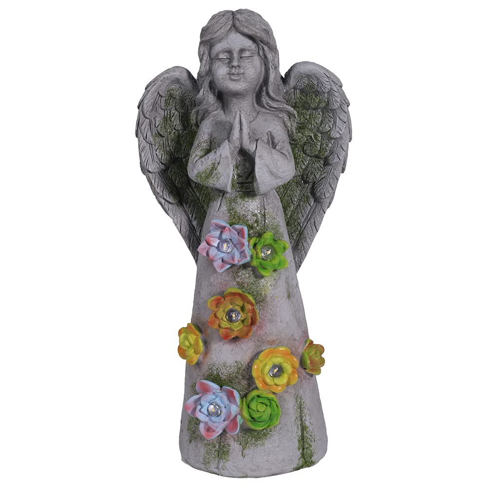 G&H Decor Stone – Angel Solar Lights Outdoor Garden Ornament - Amazingly Detailed Angel Garden Statue For Patio Balcony Lawn Patio Outside - Hand Painted Holy Achangel Statues Ornaments Figurines 31Cm