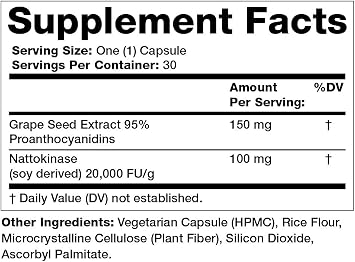 Olympian Labs Nattokinase Complex with Grape Seed Extract Herbal Supplements, Superior Heart Health Support - 30 Daily Capsules