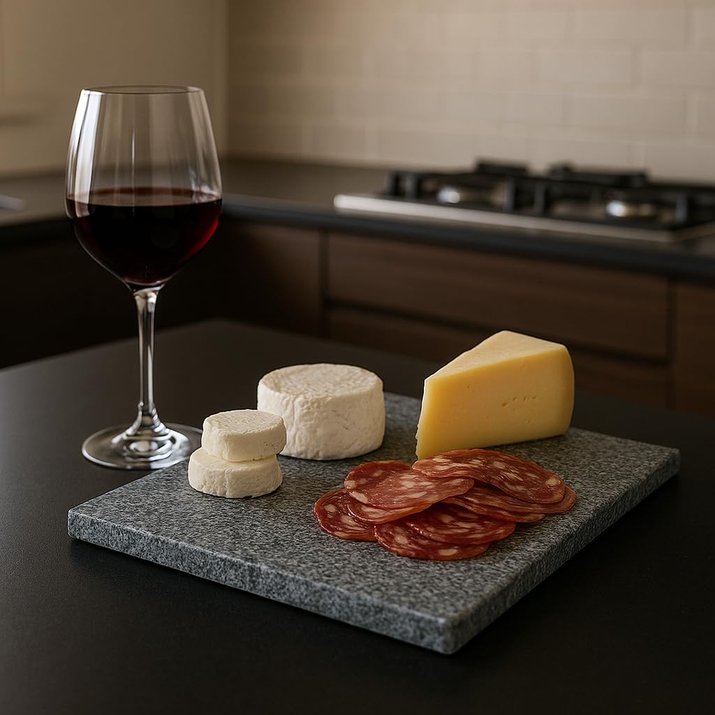 Tabla de cortar de granito negro 40x30 cm – Elegante superficie de trabajo para la cocina | Tabla artesanal Made in Italy para quesos, embutidos y sushi | Bandeja de diseño en piedra natural – Kalu