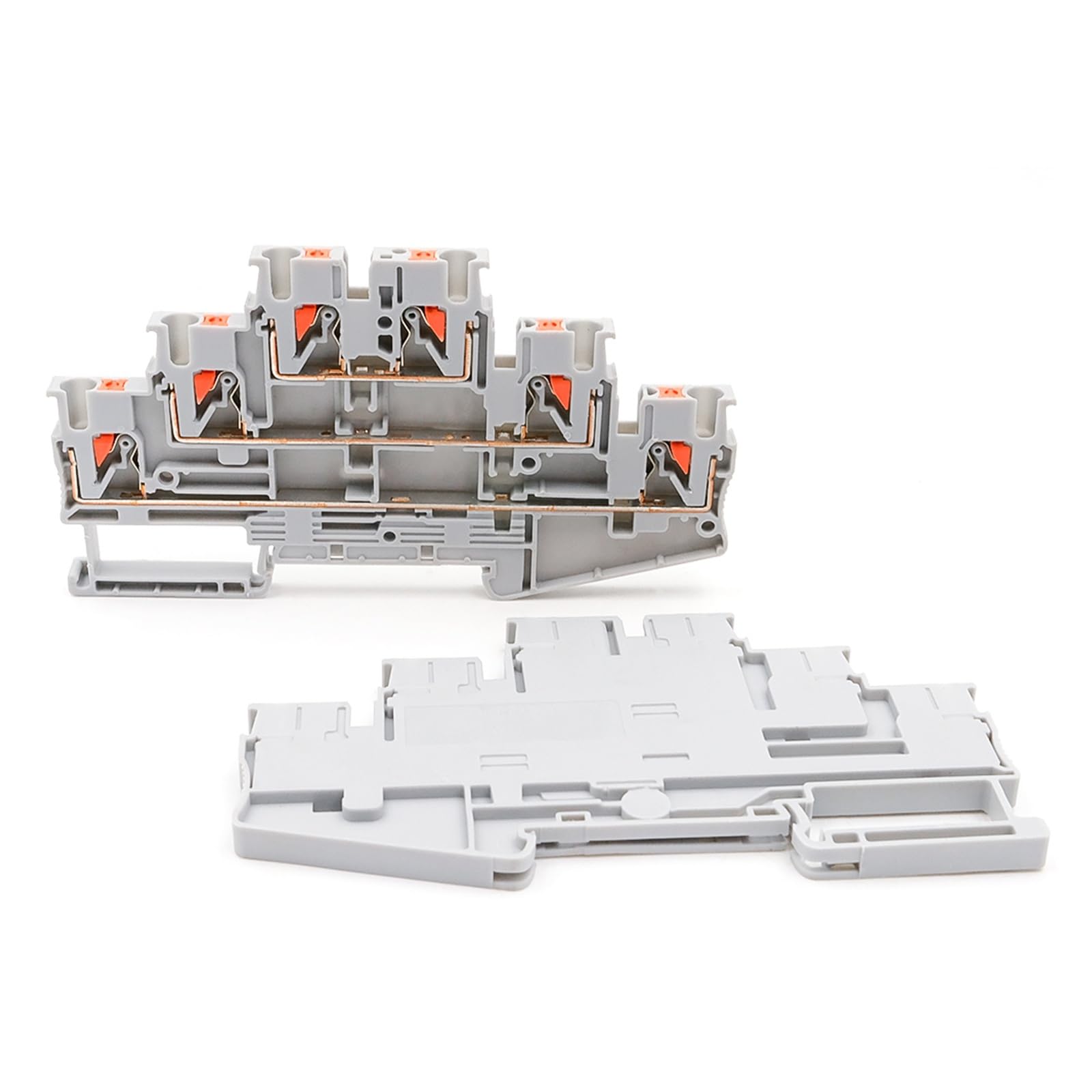 10-teiliger dreilagiger DIN-Schienen-Anschlussblock, kompakte Federklemme, 2,5 mm², elektrischer Kabelverbinder(PT 2.5-3L-GRAY)