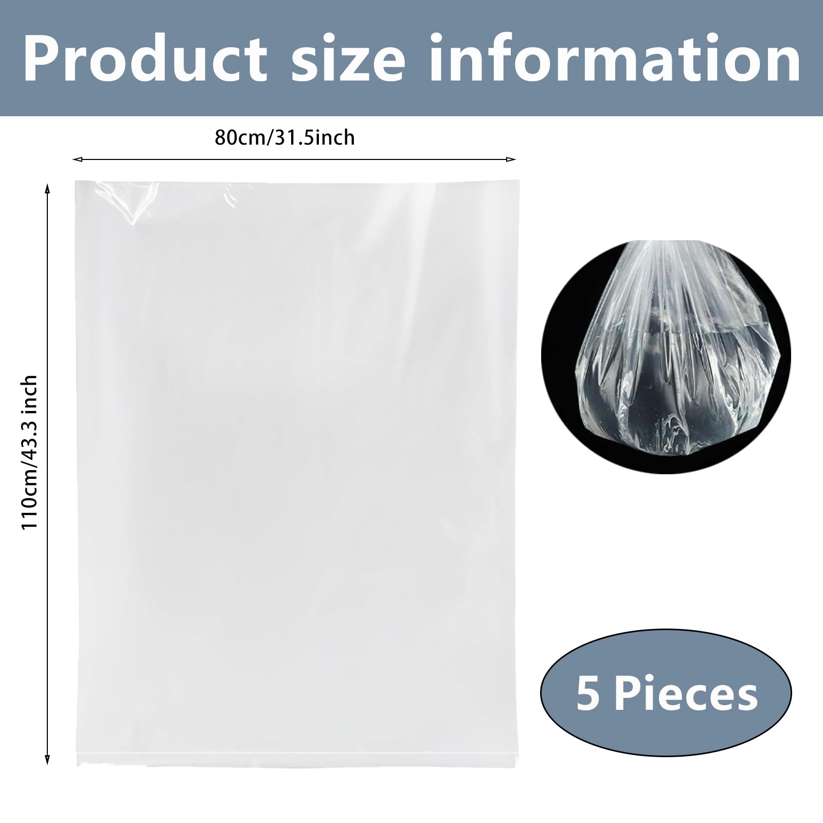 RJFUJP 5 PCS Large Clear Plastic Storage Bags, 90 * 120cm (35.4x47.2inch), Heavy-Duty, Waterproof, Reusable, Tear-Resistant - Image 2