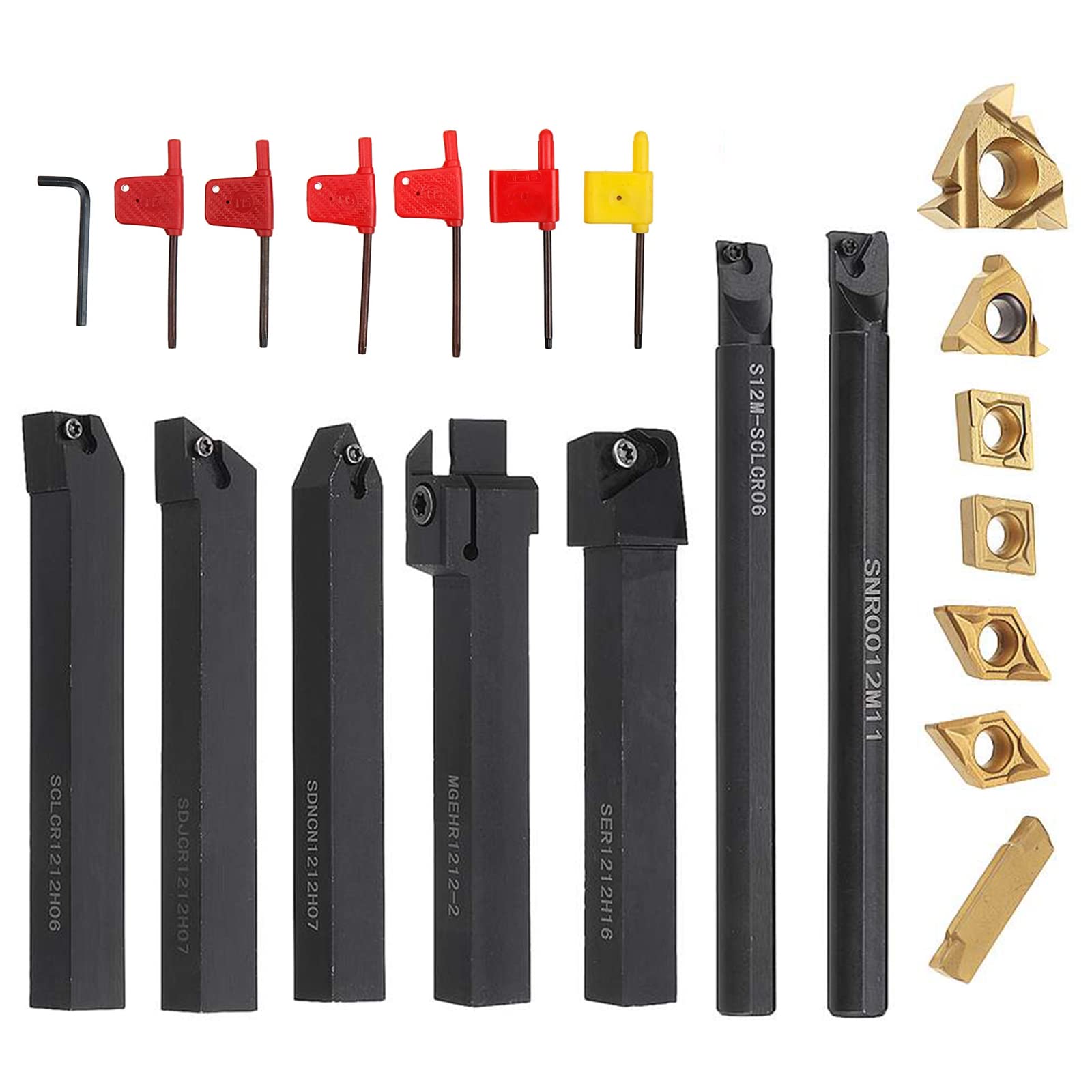 Drehmaschine Bohrstange Drehmeißel Drehwerkzeughalter 12Mm Schaft Drehmeißelhalter 21Stk. Drehen Werkzeughalter Set Mit Hartmetalleinsätze Schraubenschlüssel Für CNC Metall Drehbank