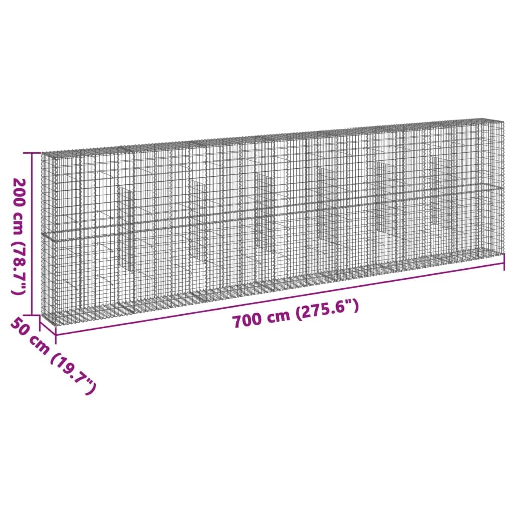 Gavión con tapa, 700 x 50 x 200 cm, cesta de piedra, hierro galvanizado | Cesta de alambre para un diseño flexible de paredes de privacidad y bordes decorativos en el jardín o al aire libre.