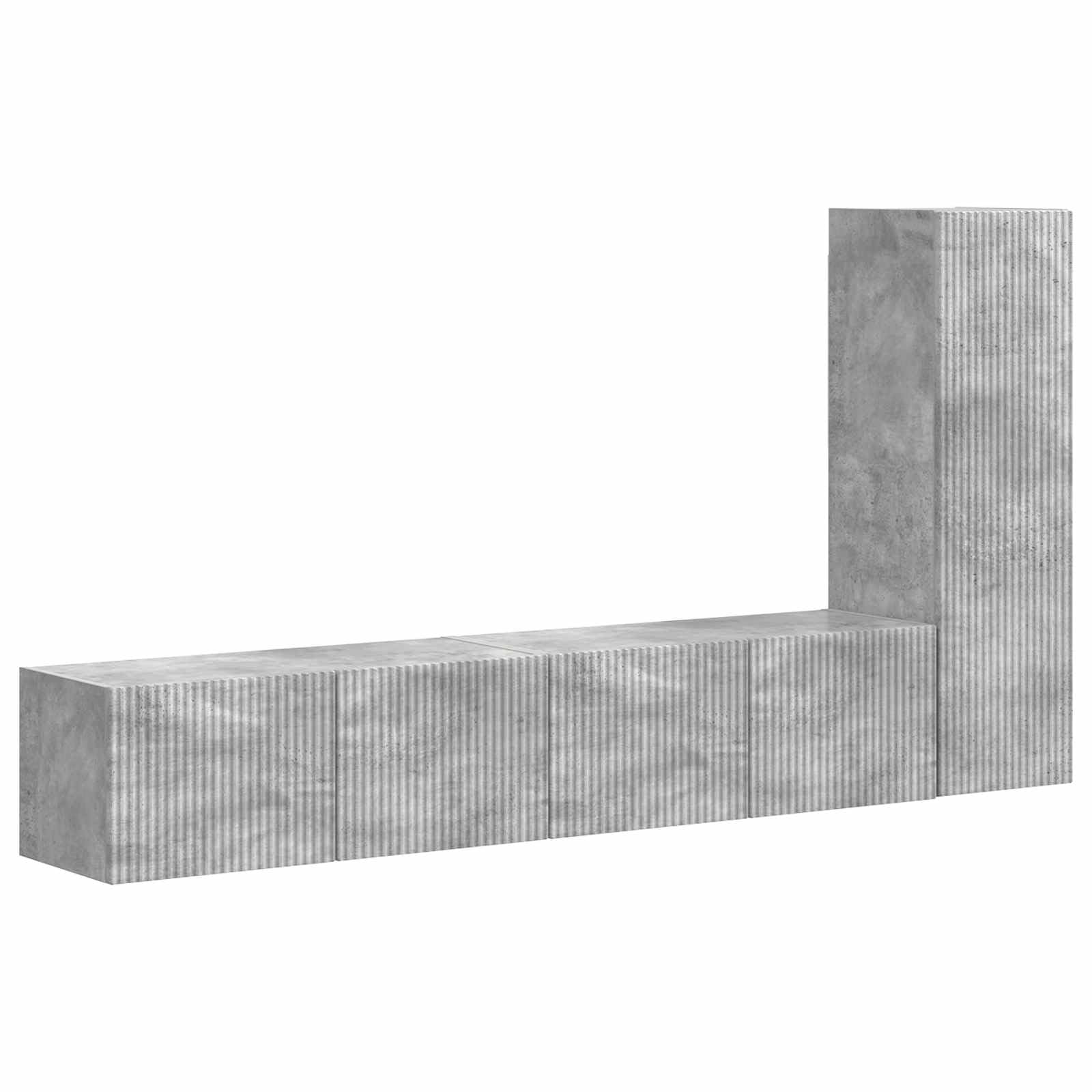 TV-Schrankset Wandmontiert 3-teilig, Beton Grau Holzwerkstoff, Modernes Media Center, Wohnzimmer, Schlafzimmer, Stauraum, 31x30x100cm