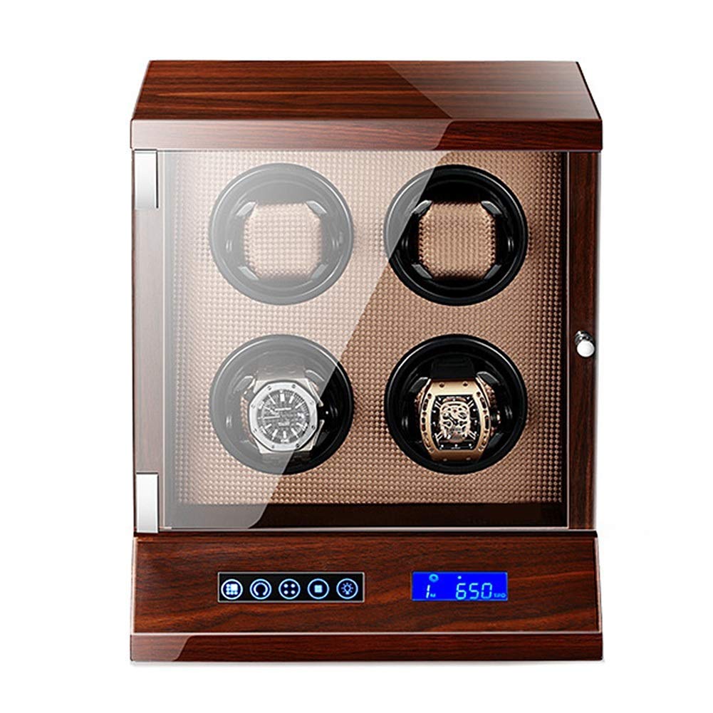 caricaorologi Automatico 4 Orologi con Blocco Display Digitale LCD Motore 5 modalità di Rotazione Ciotola in Legno, lacca per Pianoforte
