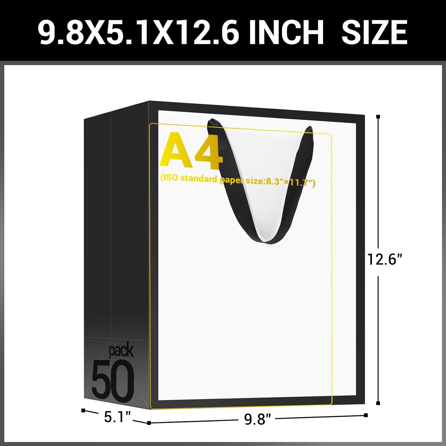 EUSOAR Paper Gift Bags with Handles, 50pcs 9.8"x5.1"x12.6" Wrap Bags with Handles Bulk, Retail Shopping Wrapping Paper Bags for Business, Craft Grocery, Wedding Birthday Party Thank You Treat Favor