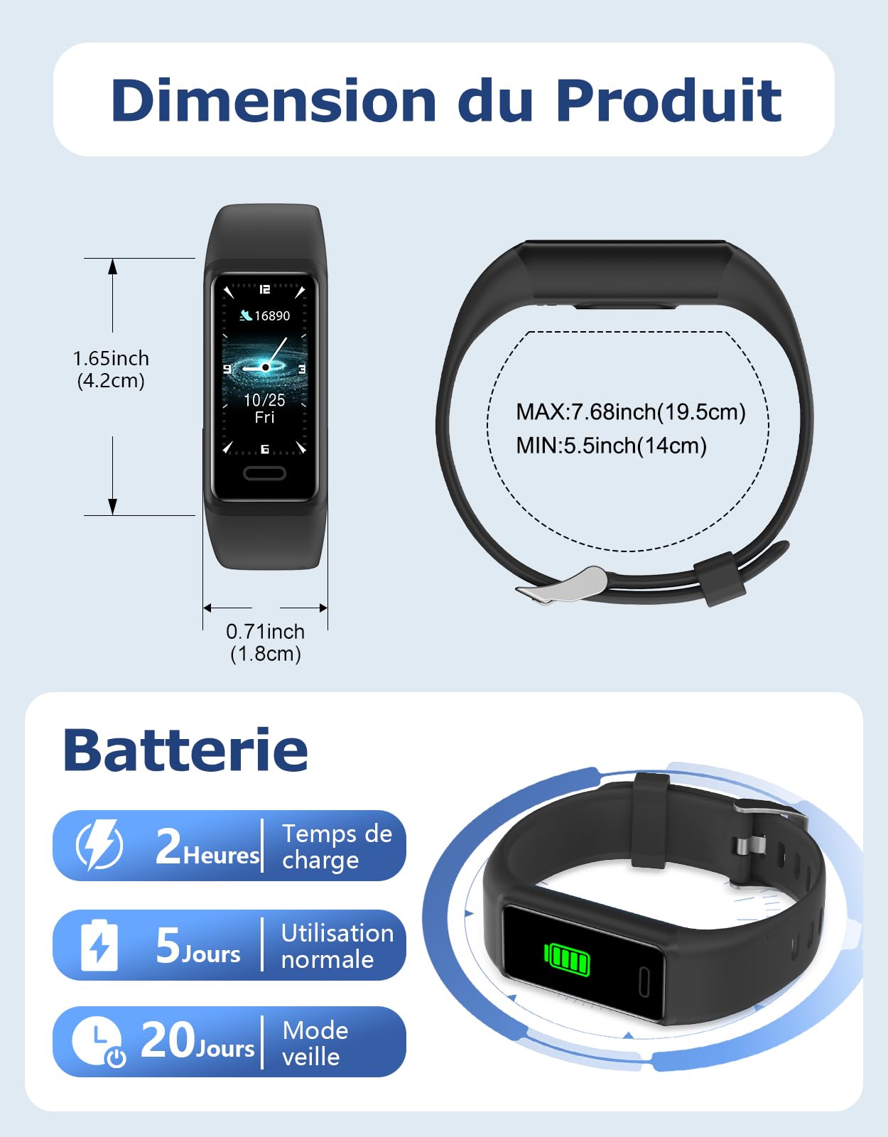 Cloudpoem Montre Connectée Sport IP68 Podomètre Cardiofréquencemètre Suivi Sommeil Calories Android iOS
