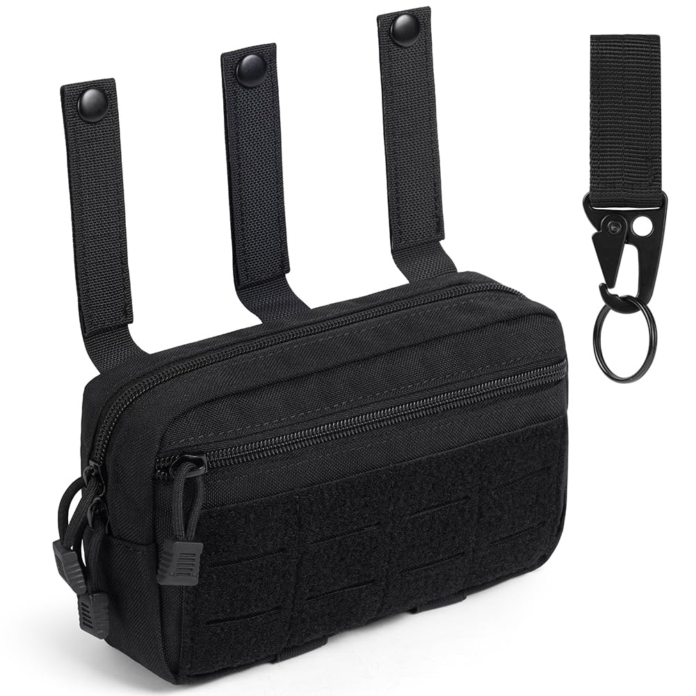 flintronic Taktyczna torba EDC, wielofunkcyjna torba Molle, torba na brzuch z rzepem i zamkiem błyskawicznym, wojskowa torba na pas do wędrówek, polowania i kempingu, czarny B, 20 x 12 x 5 cm