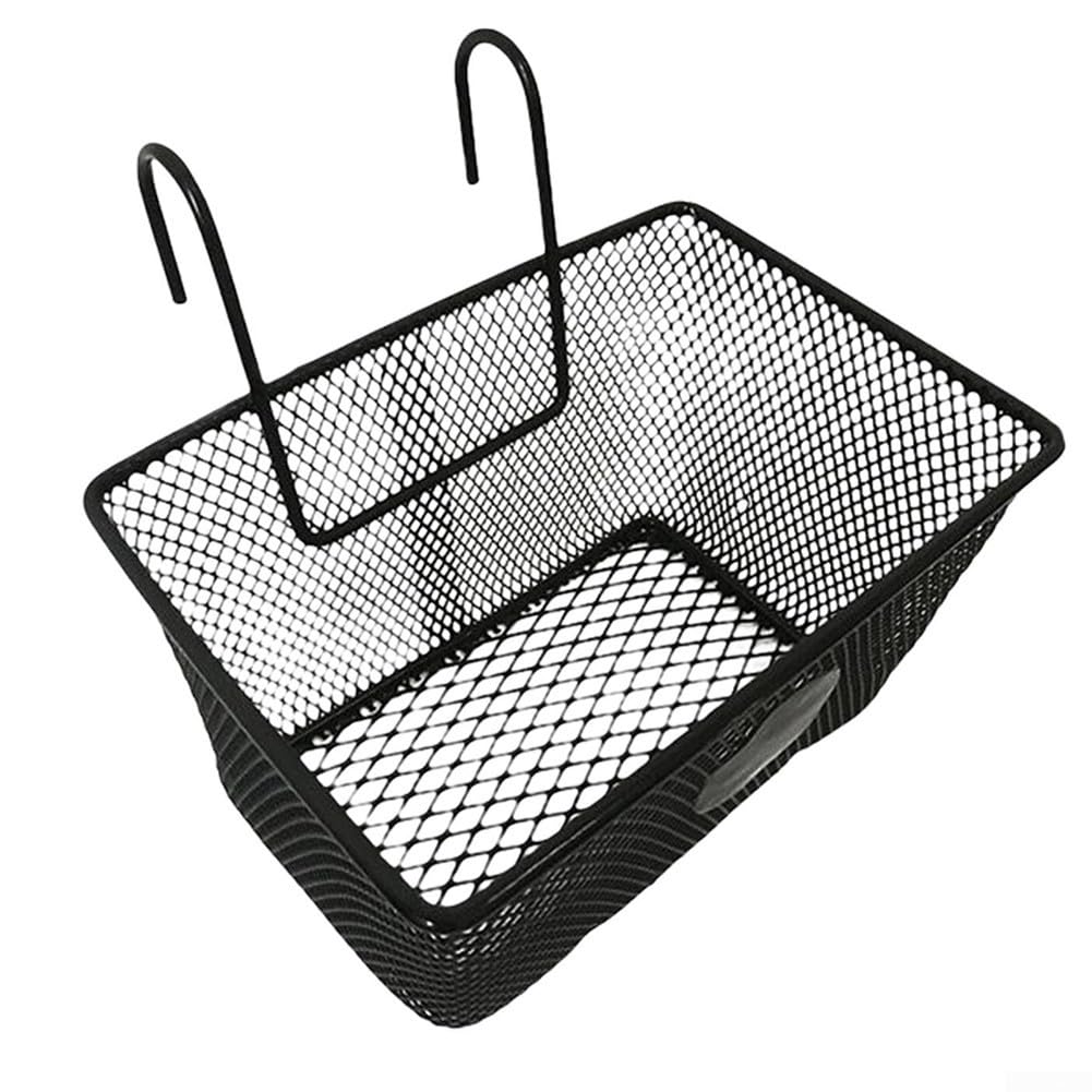 Panier Vélo Avant Métal Noir – Petite Taille Avec Crochets, 24x29x29 Cm
