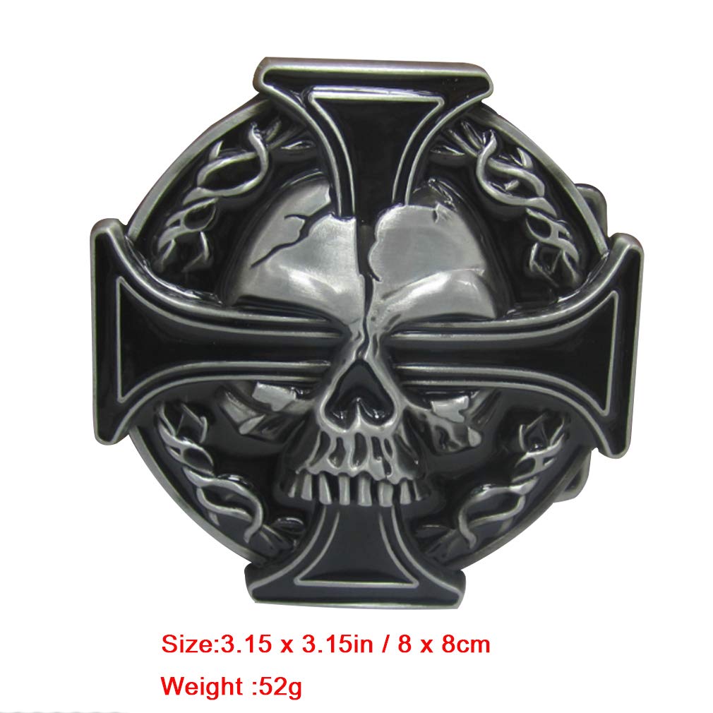LKMY Mens Belt Buckle, Western Skull and Celtic Cross Biker Belt Buckle for Mens Womens Father's Day (Black)