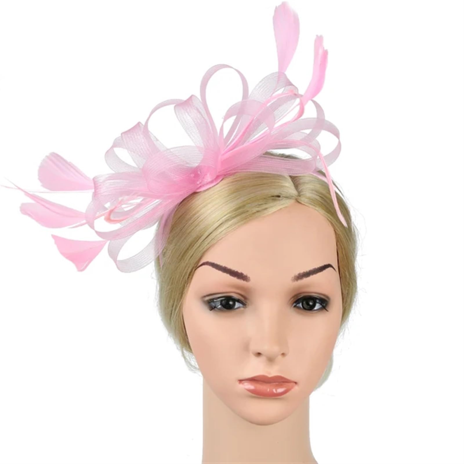 UALXPAO Wedding Hats Women Chic Fascinator Hat Cocktail Wedding Party Church Headpiece Elegant Headwear Feather Hair Accessories Bride Hairpin for Tea Party,Weddings(Pink)