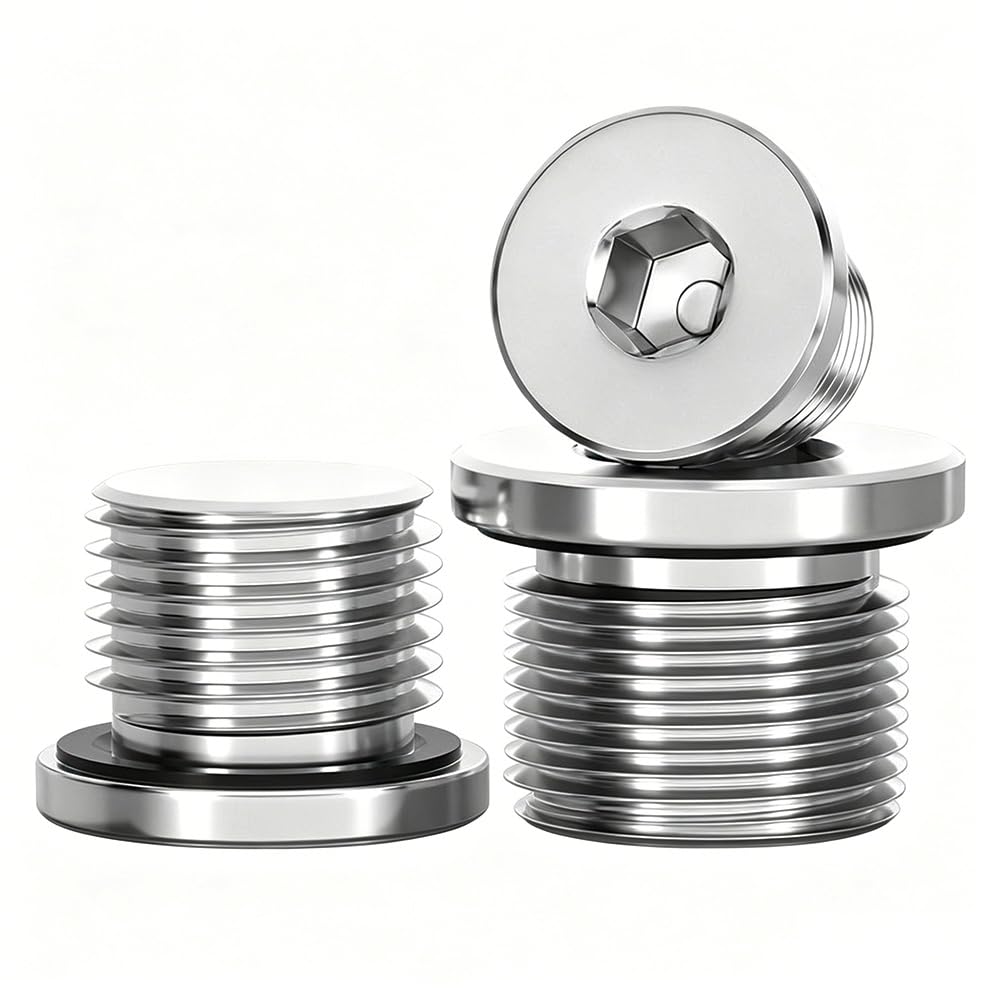 Multi Pack 304 Stainless Steel Male Thread Oil Plug, Hex Flange Dull Head Screw With ED Seal Ring, M8-M36 Metric Thread for Machinery Oil Sealing(M12x1 (2pcs))