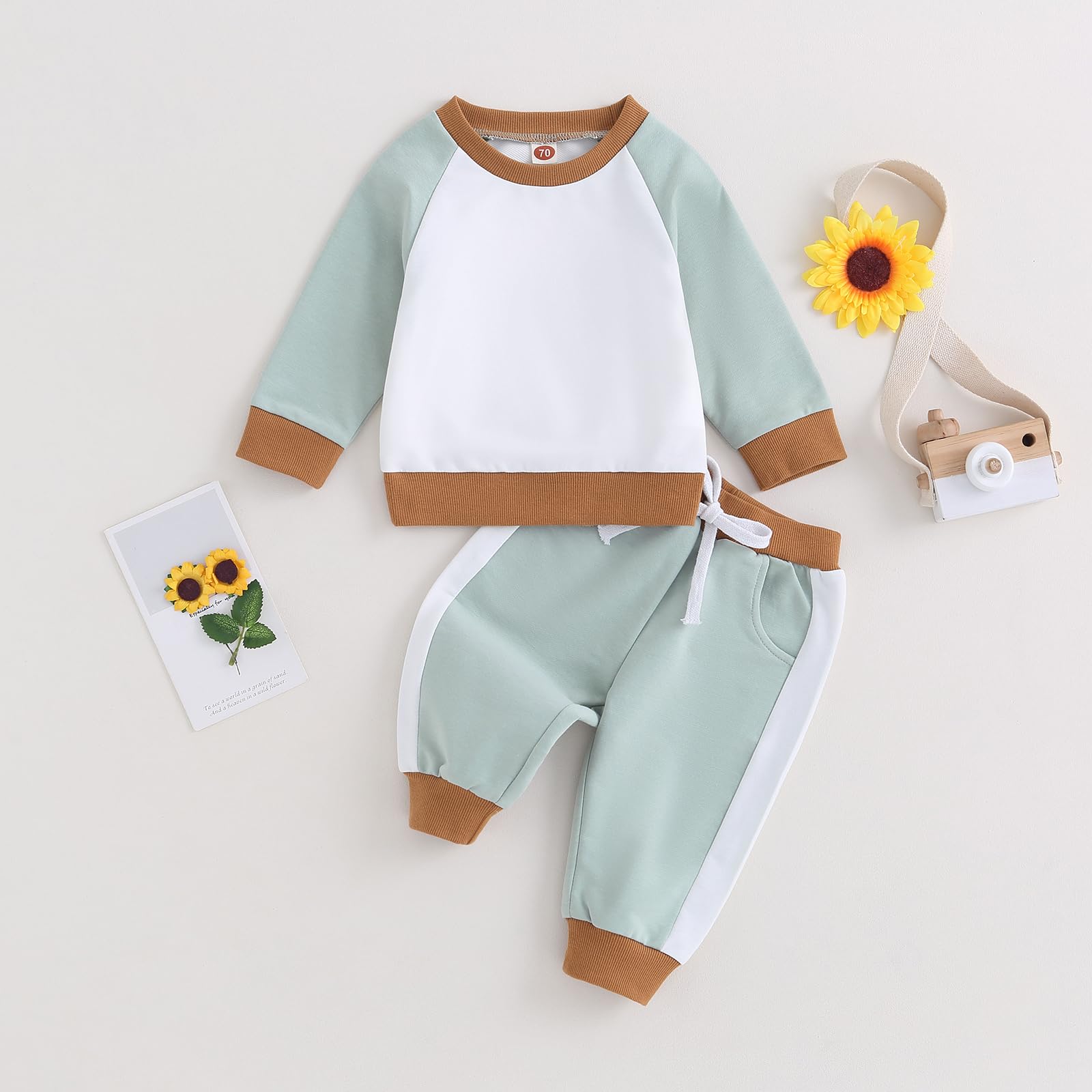 Baby Boy Fall Clothes Casual Patchwork Long Sleeve Sweatshirts and Jogger Pants Toddler Boy Sweatsuit 2PCS Set (A Green, 2-3 Years)