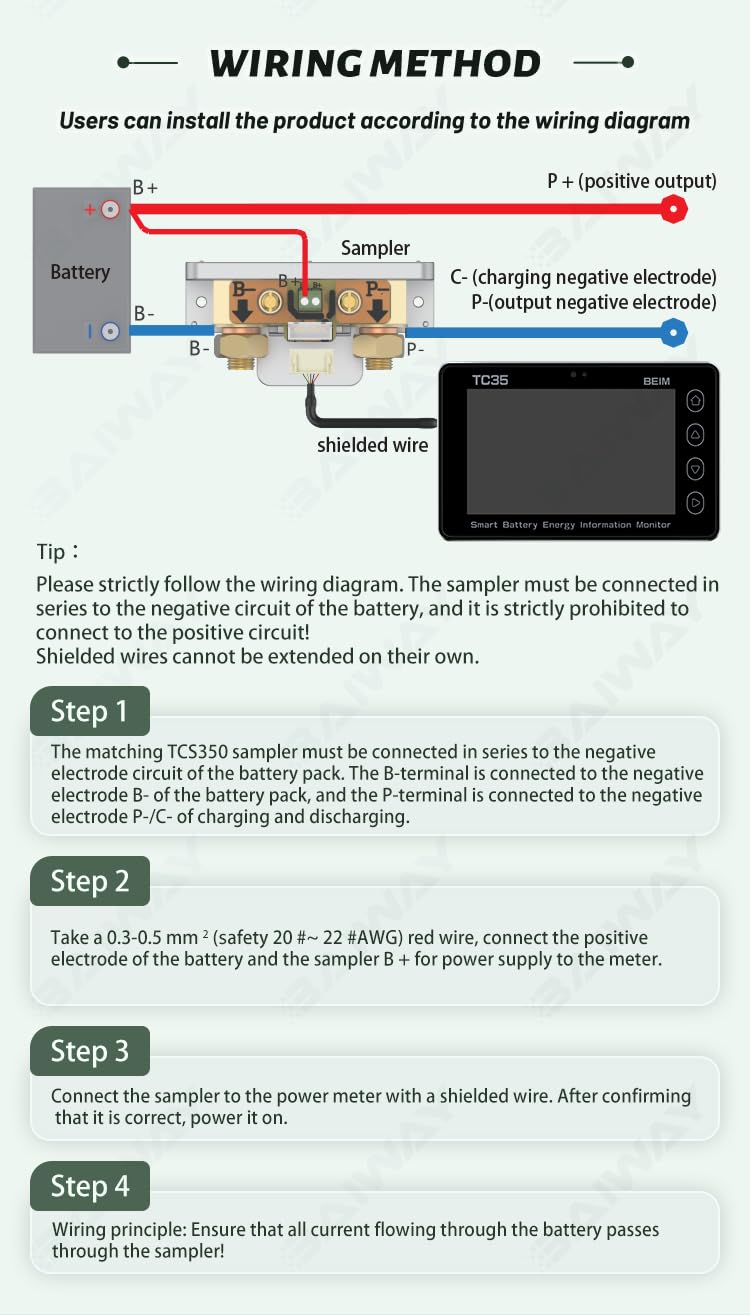 Smart Bluetooth Color LCD Battery Monitor 8-80V 350A (with Shunt) RV Forklift Solar Battery Coulometer Tests Charge Discharge Capacity & Status Tester RS-485 Communication (350A)
