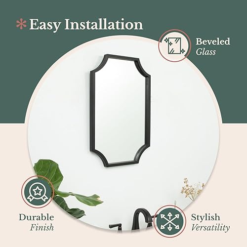 Miniatura 5 de Hamilton Hills Espejo festoneado negro con marco de metal de 30 x 40 pulgadas | Espejos decorativos rectangulares grandes para decoración de pared |