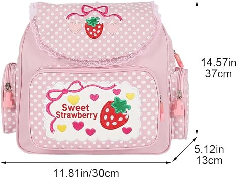 Strawberry Mini Backpack Japanese Style Kawaii Bookbag Embroidered Strawberry Lace Backpack Casual School Bag for Girl