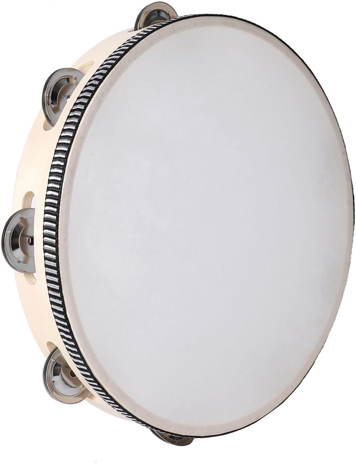 Handheld Tambourine Double Row Jingles Tambourine Creative Wooden Tambourine Drum for Adults Percussion for Musical Educational Toy Party Game Church (1 Pack, 10 Inch)