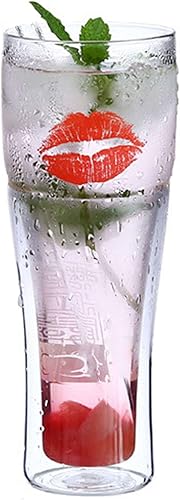 Unmbo Simple Double-Layer Glass Creative Glass Drinking Utensils For Cold Drinks Cola Beer Beverages JuicesDelicate Glass Gift-300ml-transparent