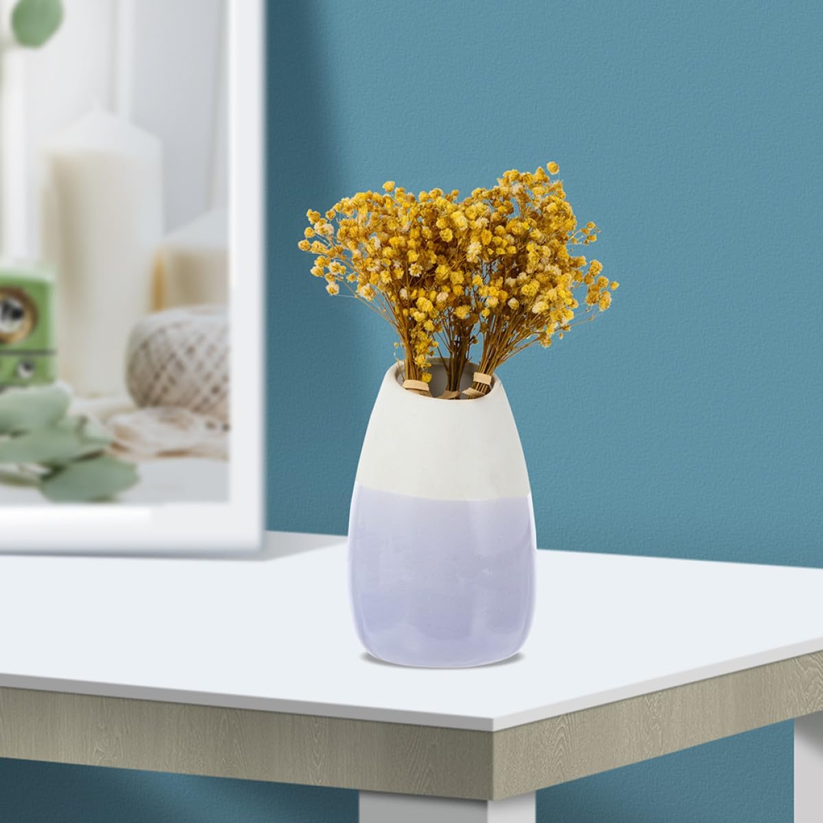 GLEAVI Preserved Gypsophila Dried Flowers Bouquet 5 Small Yellow Babysbreath Stems 12cm for Wedding Decor DIY Floral Arrangement Photography Props