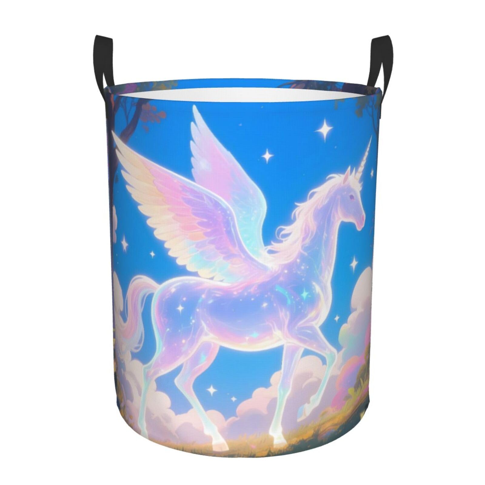 Panier à linge rond licorne avec ailes 40x40 cm pour chambre d'enfant