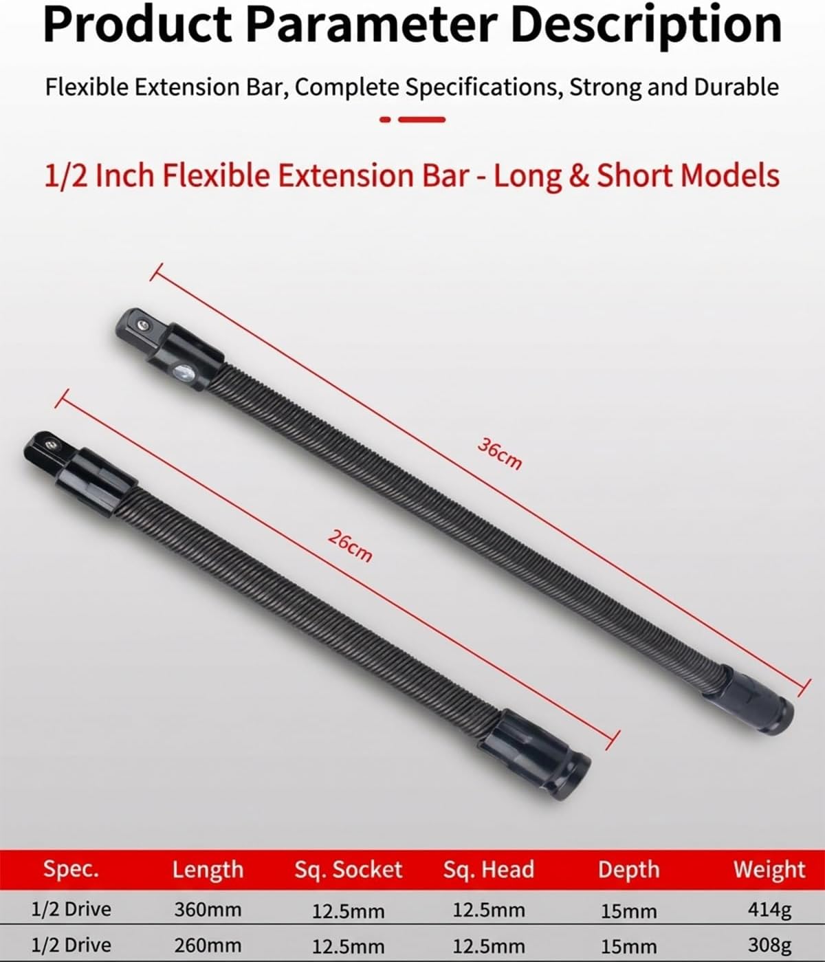 1/2 Flexible Shaft Drill Bit Extension Bar Extender Torque Socket Bendable Flex Reach Ratchet Spanner Electric Drive Impact Wrench Wobble Offset Connecting Rod Hand Tools for Hard to Reach(14in 3PCS)