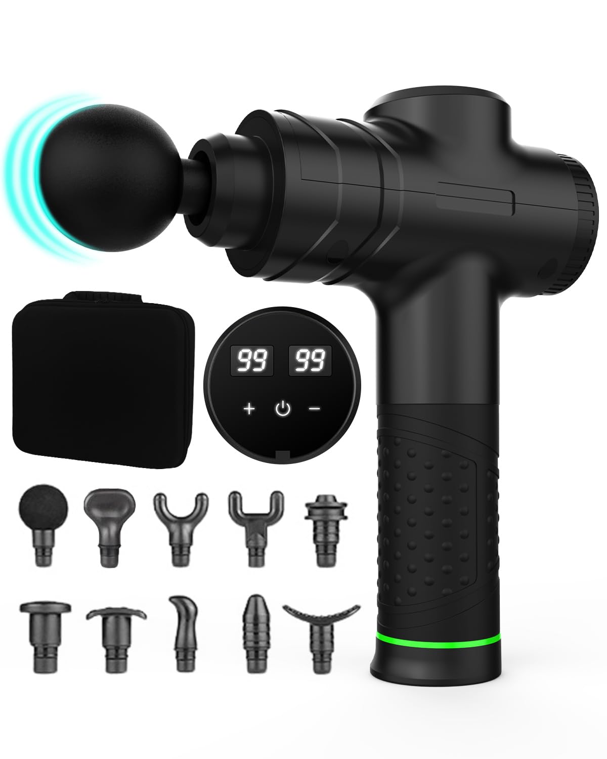 Massage Gun Deep Tissue, 99-Speed Percussion Massager with 10 Heads, 3600 Percussion/min, 2500mAh Battery, Quiet Cordless Muscle Massager with LCD for Athletes, Pain Relief, Men, Gift for Dad