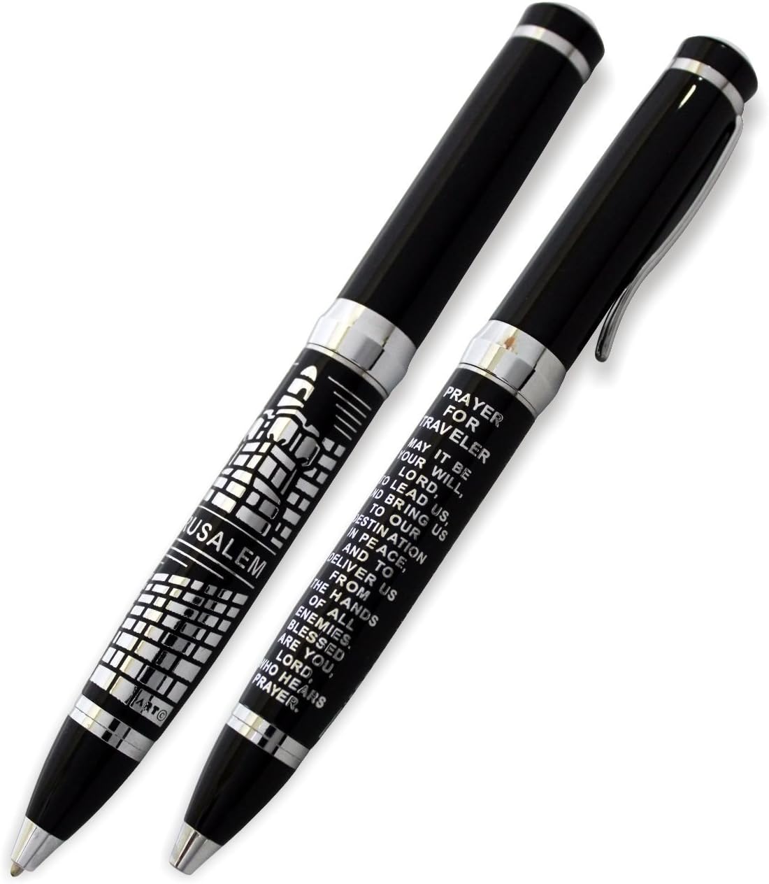 TALISMAN4U Elegant Ballpoint Pen Silver-Tone Jerusalem Design with English Traveler's Prayer Israel Art Judaica Gift With Presentation Box