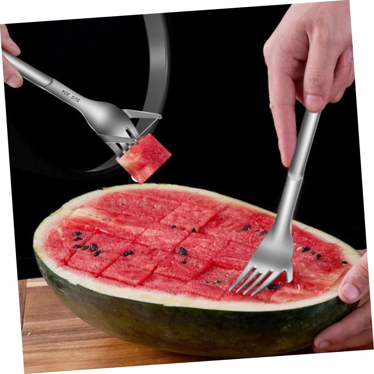 Garneck 3pcs Creative Watermelon Slicer and Fork Melon Cutting Tool for Quick Fruit Salad Preparation Wear-resistant Design for Cutting